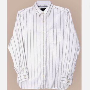 Banana Republic Shirt L Cotton White Navy Stripe Button Front Long Sleeve Pocket